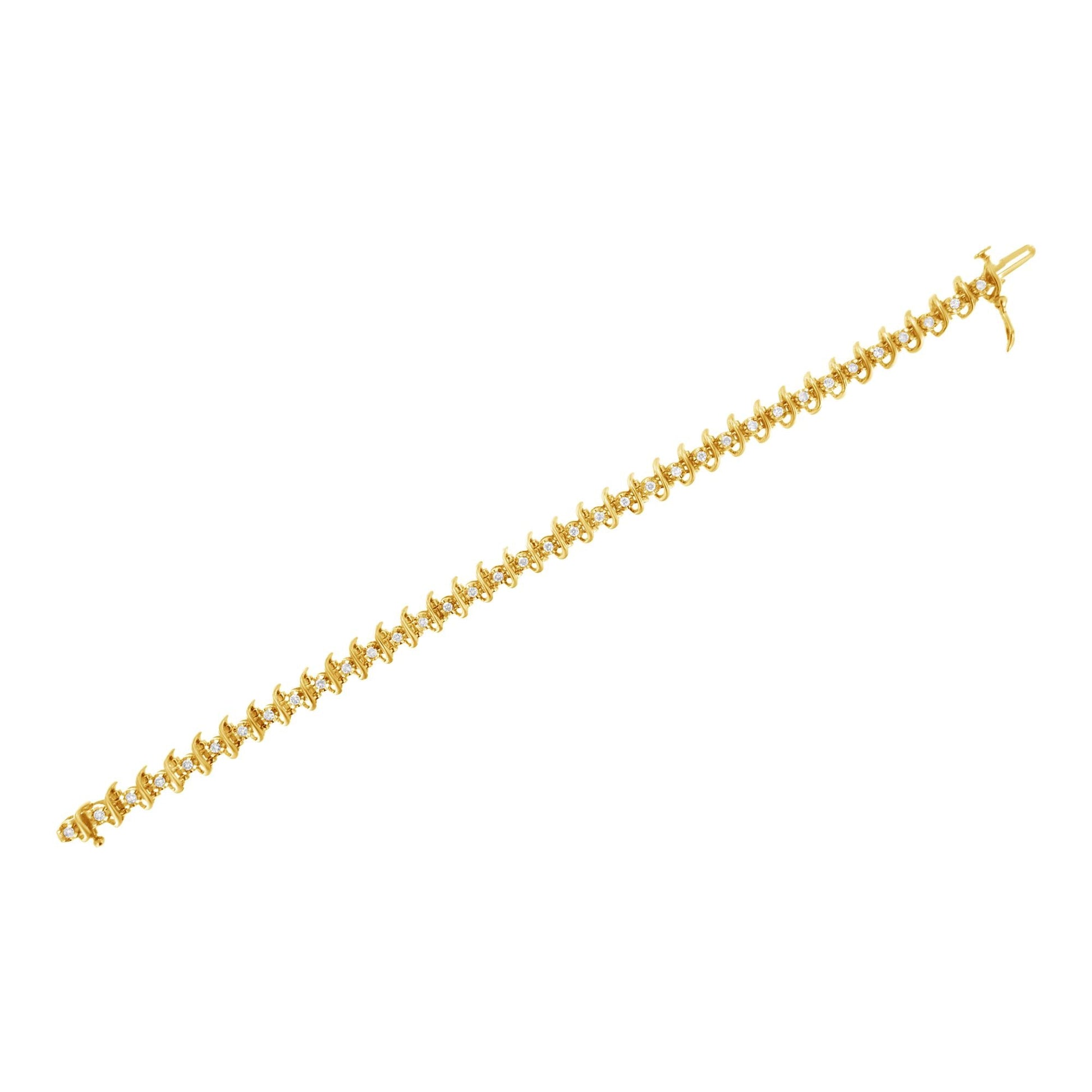 10KT Yellow Gold Plated .925 Sterling Silver 1 cttw Prong-Set Diamond Link Bracelet (J-K, I1-I2) - 7.5" - Bijoux-NYC Direct