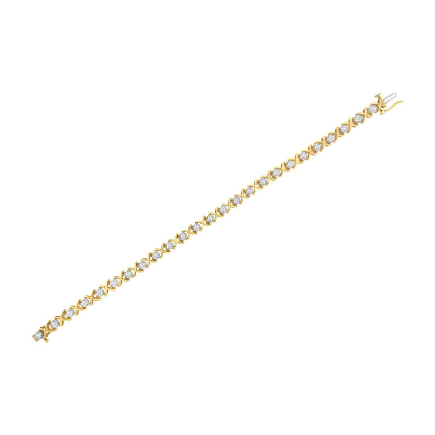 10K Yellow Gold Plated Sterling Silver 1 cttw Diamond Link Bracelet (J-K Clarity, I1-I2 Color) - Size 7" - Bijoux-NYC Direct