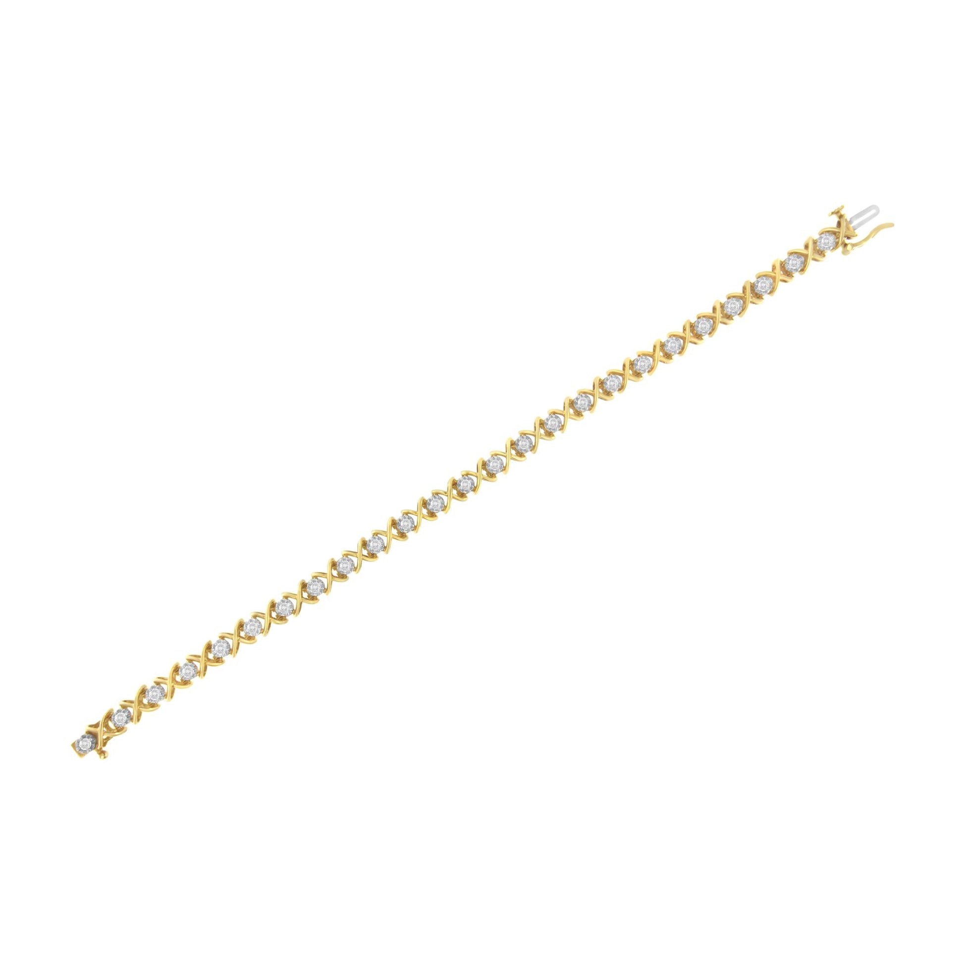 10K Yellow Gold Plated Sterling Silver 1 cttw Diamond Link Bracelet (J-K Clarity, I1-I2 Color) - Size 7" - Bijoux-NYC Direct