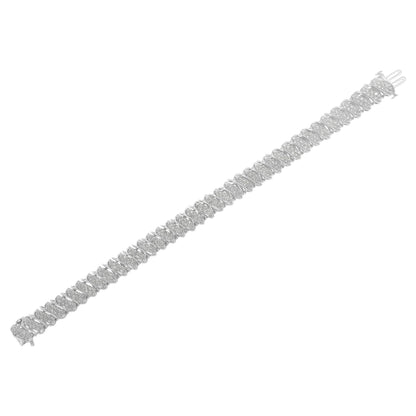 .925 Sterling Silver 3.0 Cttw Diamond Multi Row Cluster Slanted Wave Link 7-¼” Tennis Bracelet (I-J Color, I2-I3 Clarity) - Bijoux-NYC Direct