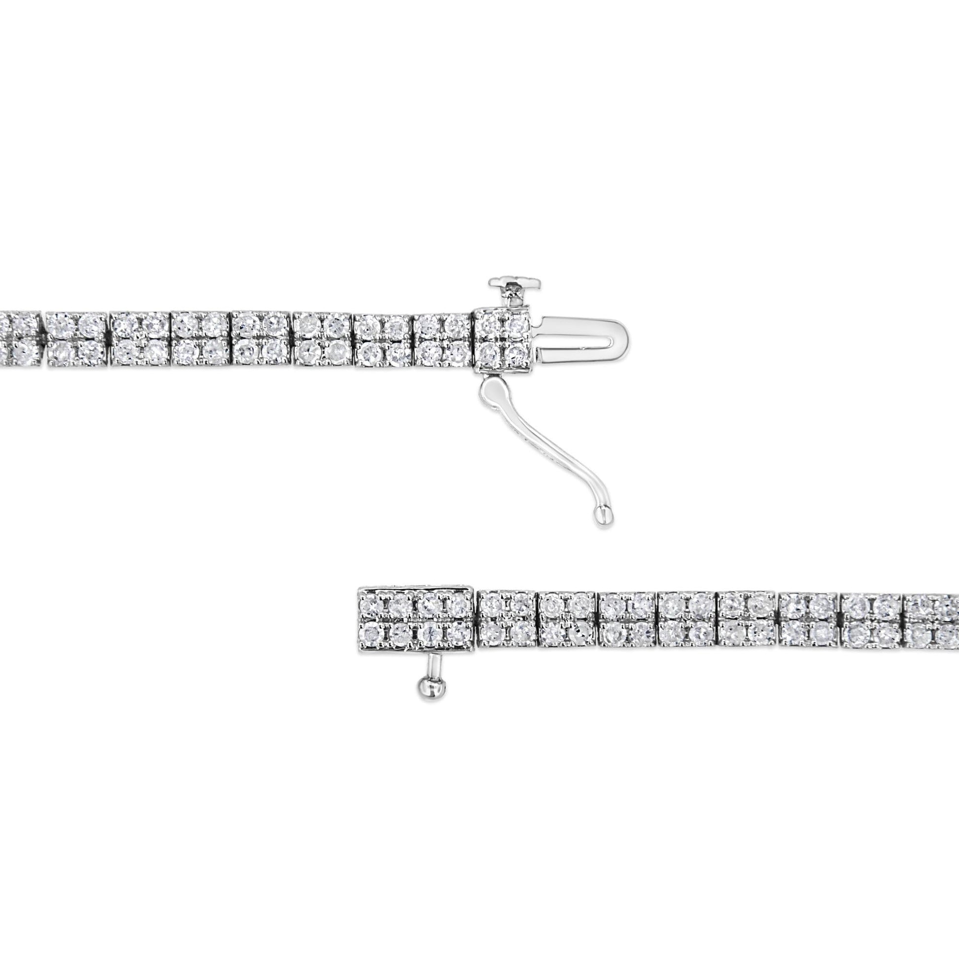 .925 Sterling Silver 3.0 Cttw Prong-Set Round Diamond 2 Row Link Tennis Bracelet (I-J Color, I3 Clarity) - 7.25" - Bijoux-NYC Direct