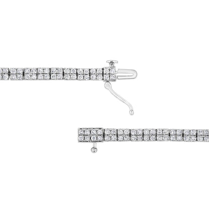 .925 Sterling Silver 3.0 Cttw Prong-Set Round Diamond 2 Row Link Tennis Bracelet (I-J Color, I3 Clarity) - 7.25" - Bijoux-NYC Direct