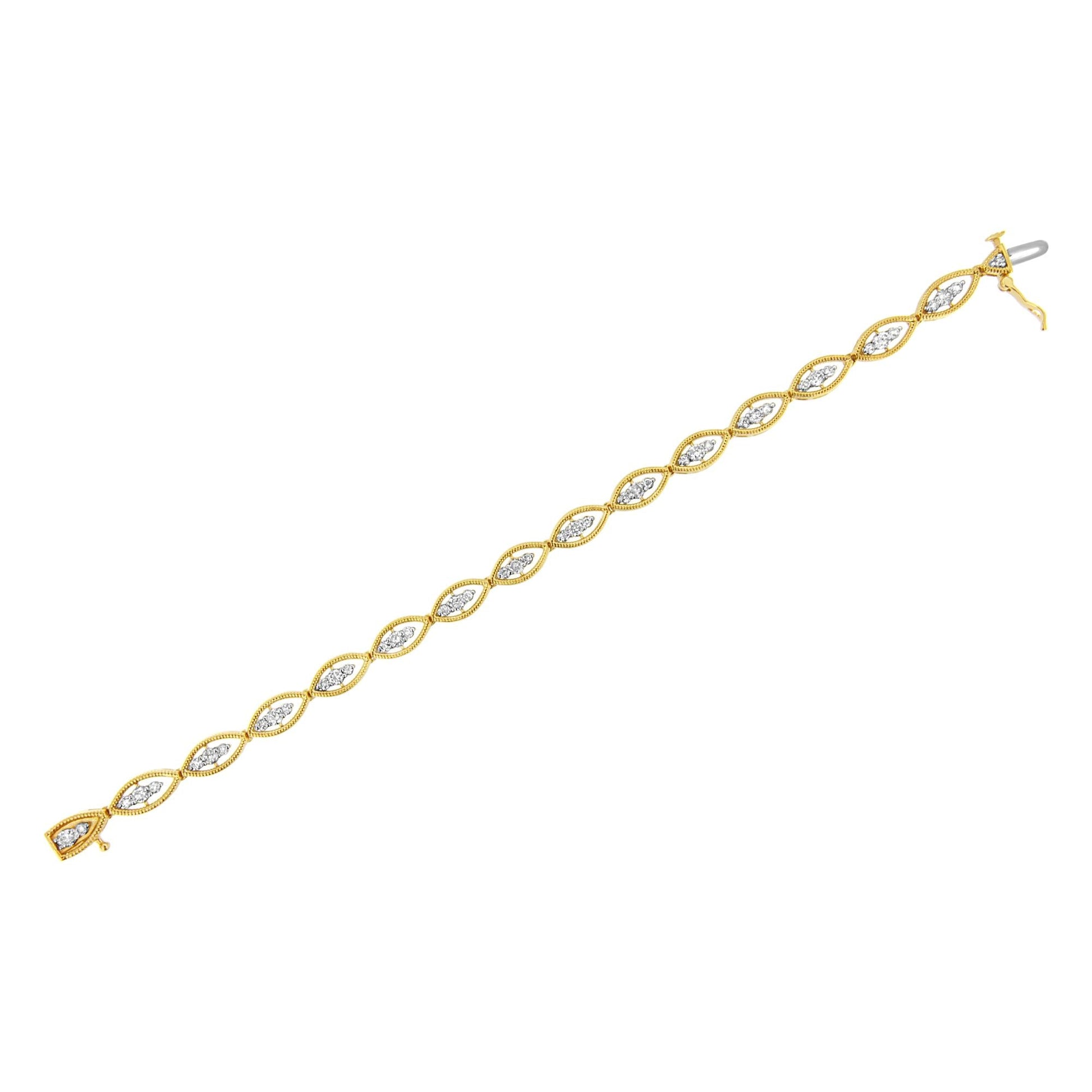10K Yellow Gold Plated .925 Sterling Silver 1 cttw Prong Set Round-Cut Diamond Link Bracelet (J-K Color, I1-I2 Clarity) - 7.25" - Bijoux-NYC Direct