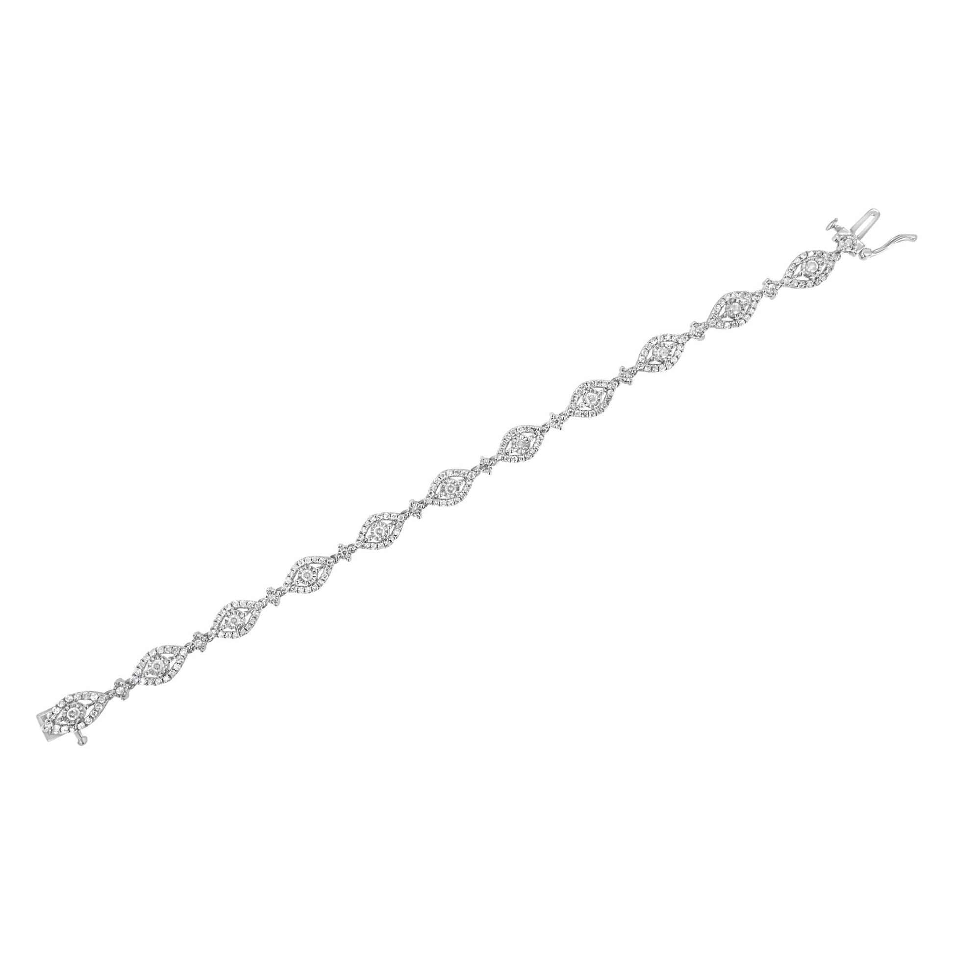 .925 Sterling Silver 2 1/2 Cttw Diamond Pear Shaped and Bezel Link Bracelet (I-J Color, I2-I3 Clarity) - 7.5 " - Bijoux-NYC Direct