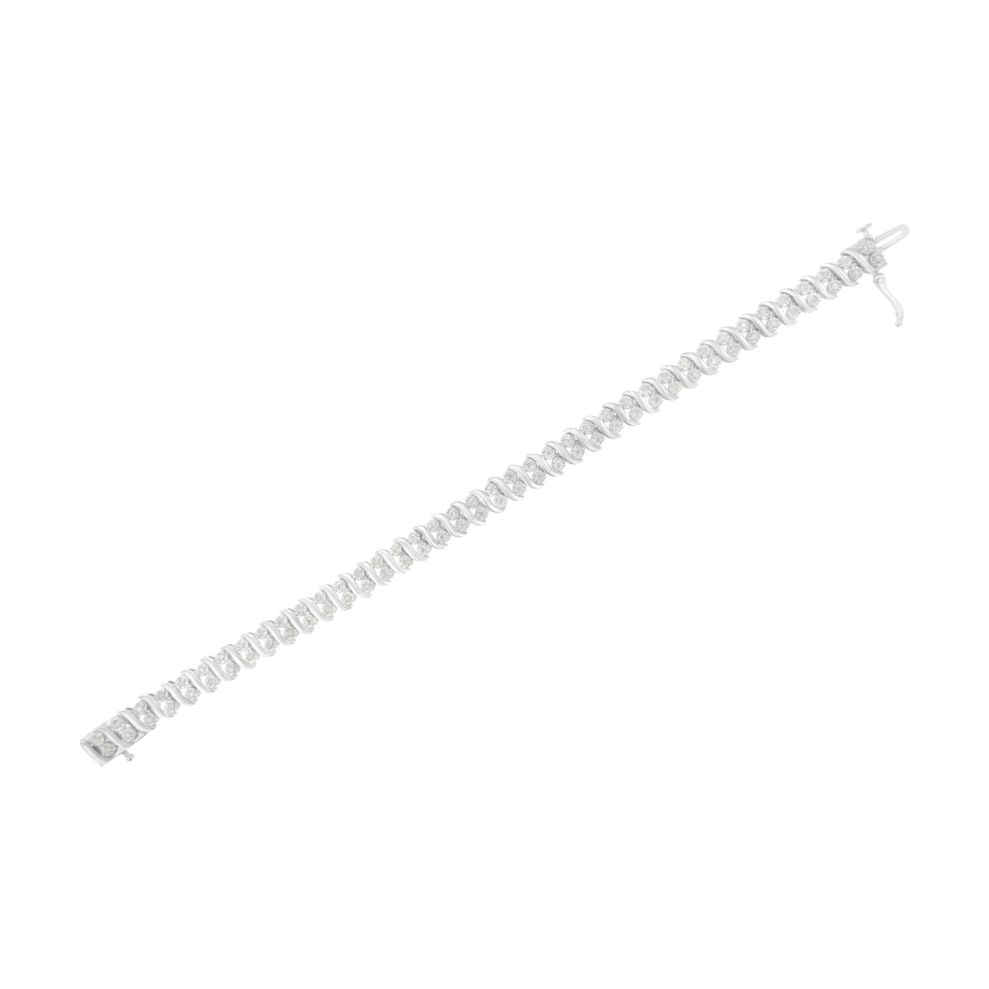 .925 Sterling Silver 1 cttw Double Row Miracle-Set Diamond Tennis Bracelet (I-J Clarity, I3 Color) - Size 7.25" - Bijoux-NYC Direct