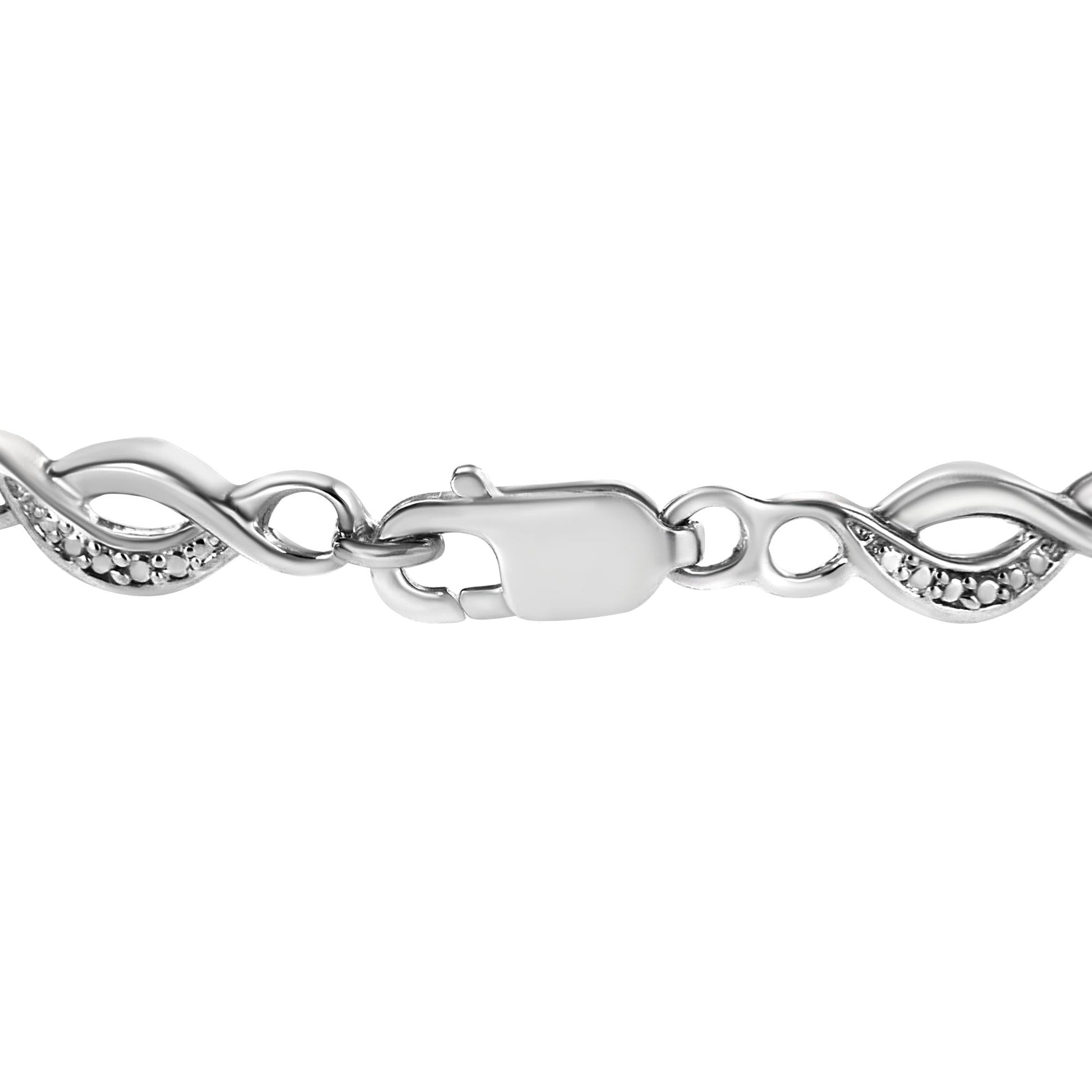 .925 Sterling Silver Prong Set Diamond Accent Curved Spiral Link Bracelet (I-J Color, I3 Clarity) - 7.25" - Bijoux-NYC Direct