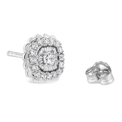 .925 Sterling Silver 1/2 Cttw Round-Cut Diamond Halo Cluster Stud Earring (I-J Color, I2-I3 Clarity) - Bijoux-NYC Direct