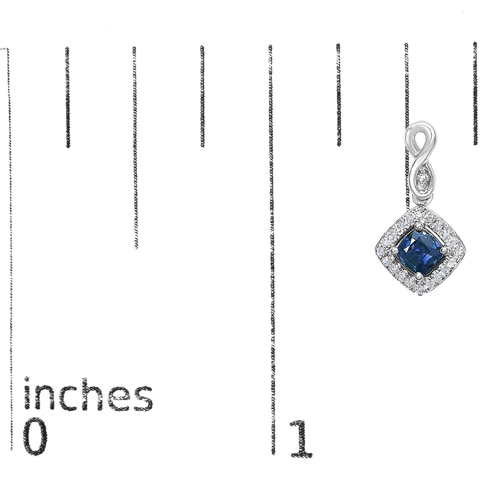 10K White Gold Blue  Sapphire and Diamond Halo Cushion Shaped Drop Earrings (I-J Color, I1-I2 Clarity)