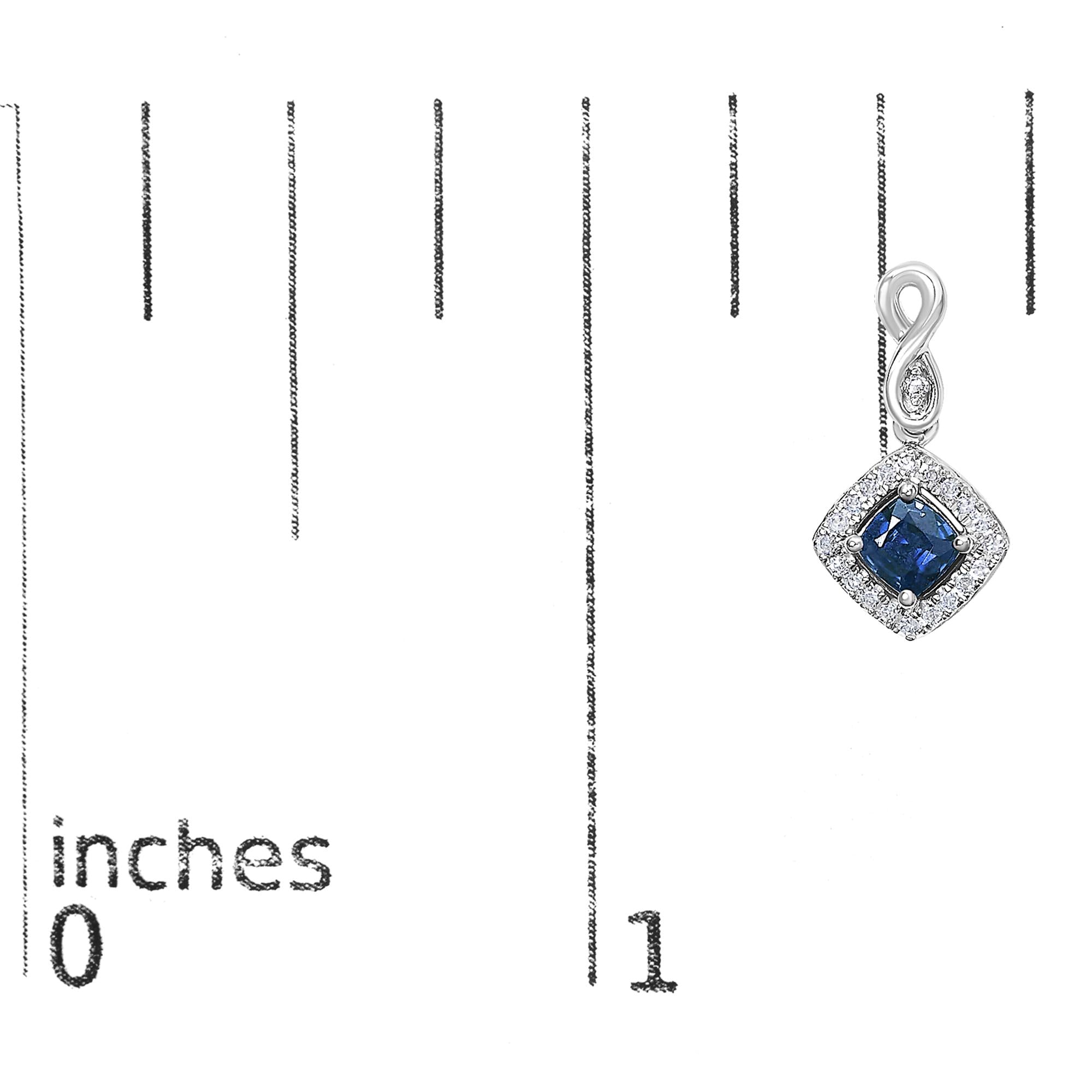 10K White Gold Blue  Sapphire and Diamond Halo Cushion Shaped Drop Earrings (I-J Color, I1-I2 Clarity)