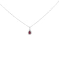 14K White Gold 6x4 Pear Red Ruby and Diamond Halo Pendant Necklace - 18" Inches