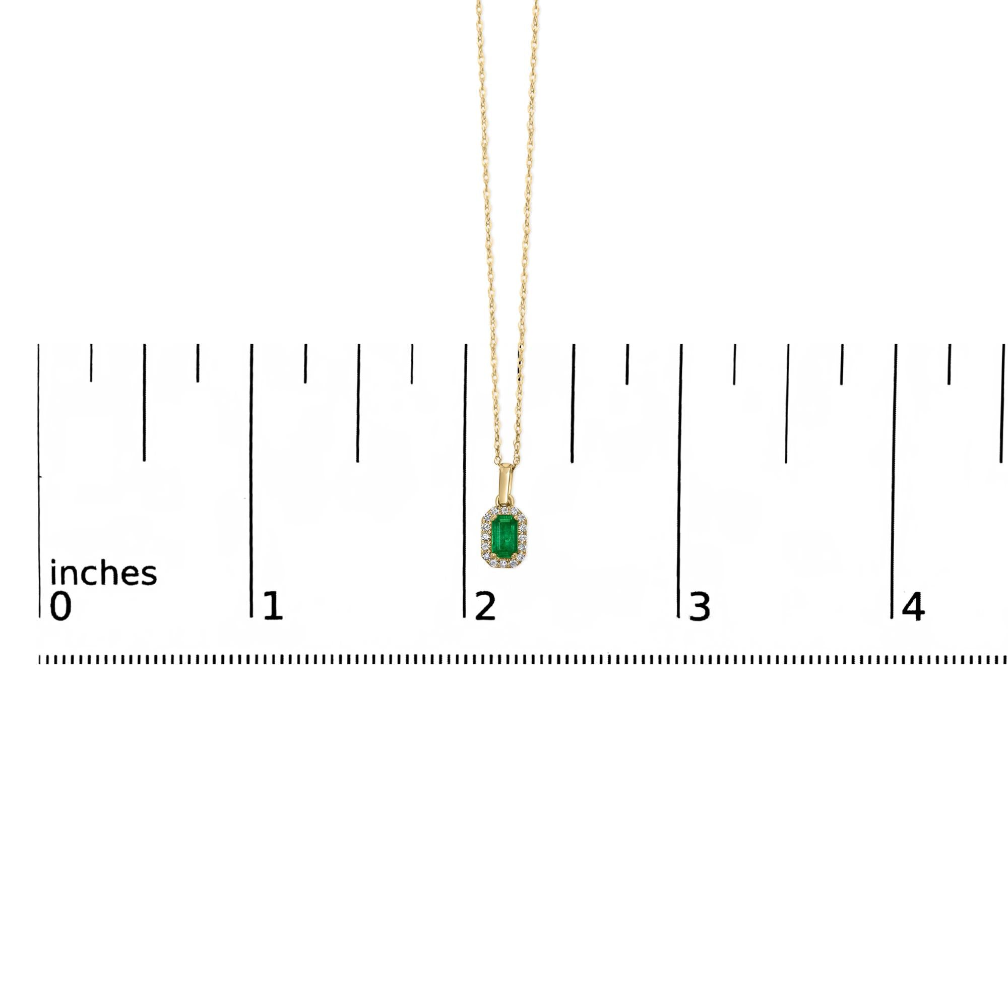 10K Yellow Gold 5x3mm Green Emerald and Diamond Accent Halo Octagonal Shape 18" Pendant Necklace (I-J Color, I1-I2 Clarity)