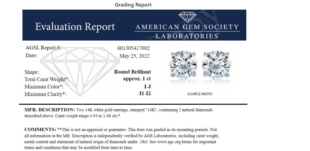 American Gem Society Laboratories (AGS) grading report for diamonds