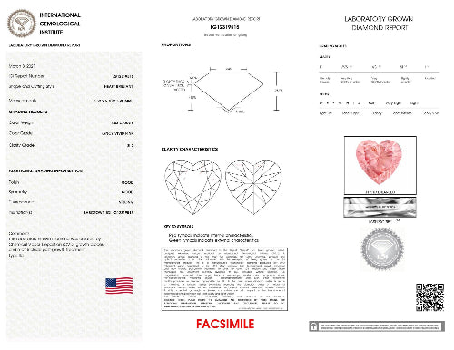 Laboratory grown diamond report with heart-shaped lab diamond illustration on a white background