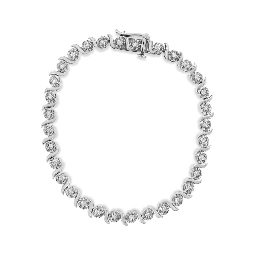 Diamond Spiral Wave Tennis Bracelet in Sterling Silver – 1 Cttw, 7 Inch