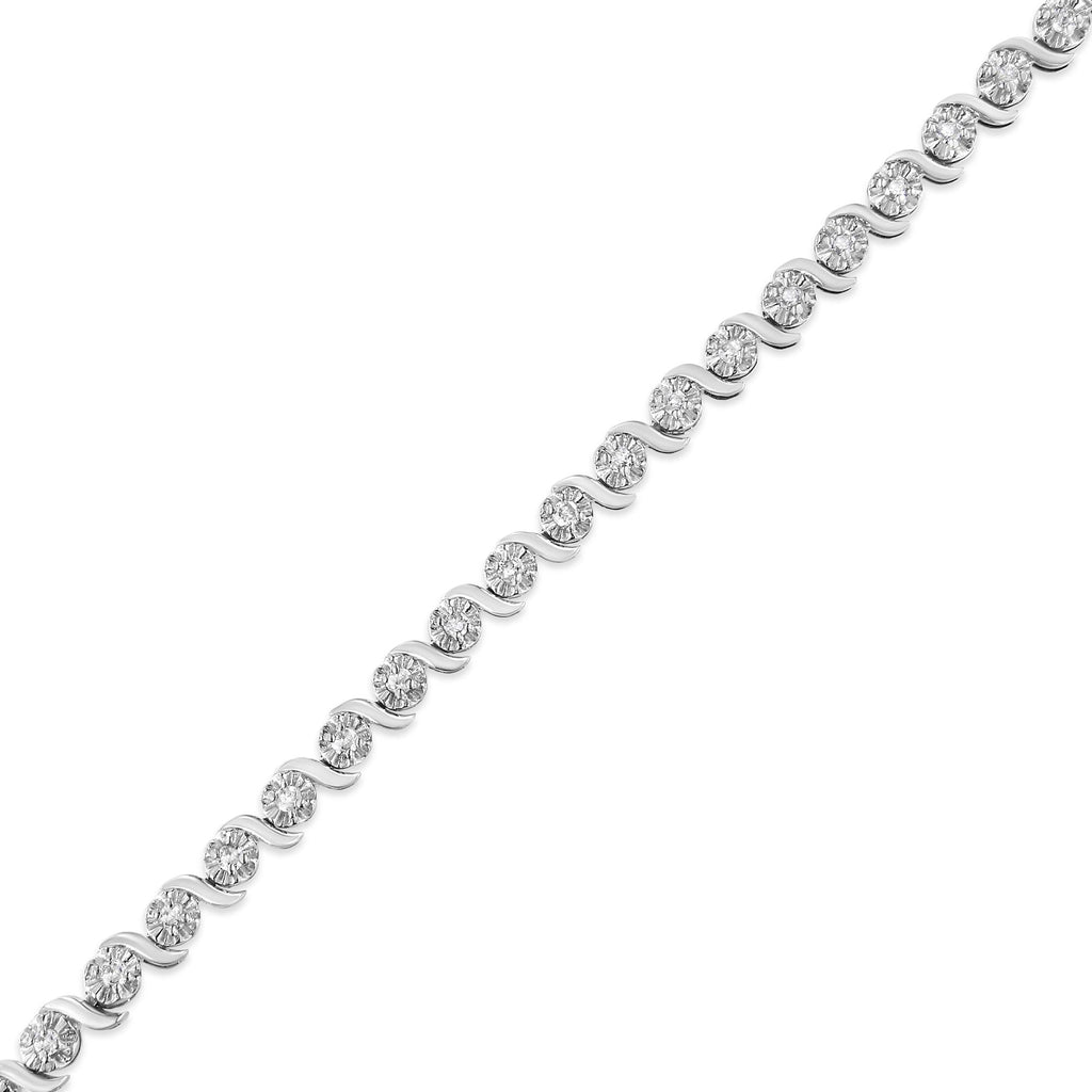 Diamond Spiral Wave Tennis Bracelet in Sterling Silver – 1 Cttw, 7 Inch