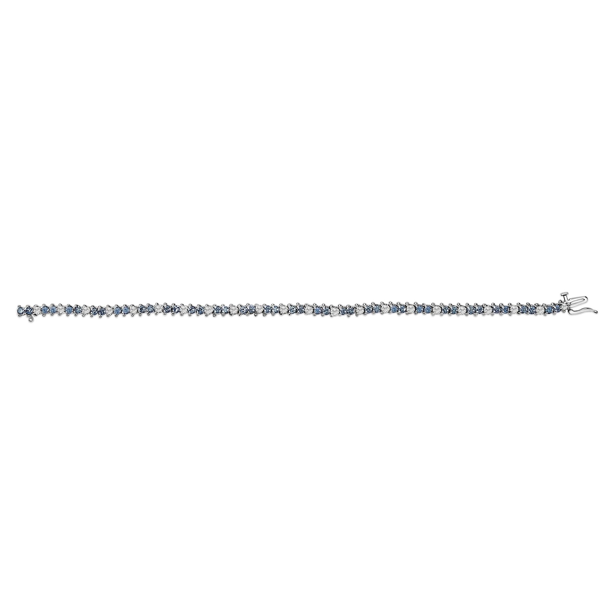 14K White Gold White And Treated Blue Diamond Bracelet (4 5/8 cttw, H-I Color, I1-I2 Clarity)