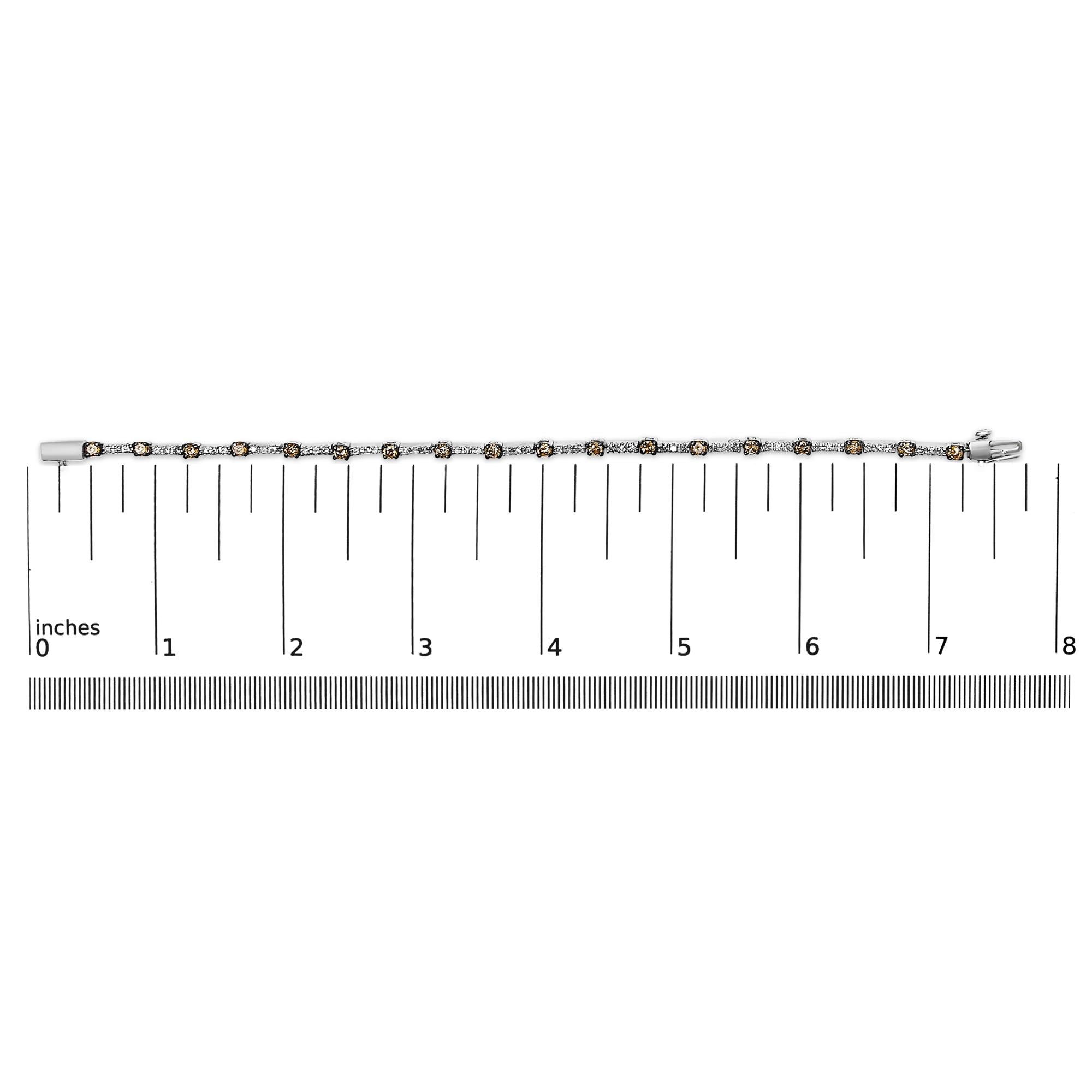 14k White Gold 2 1/4 Cttw Champagne Diamond Bar Link 7" Bracelet (Champagne Color, I1-I2 Clarity)
