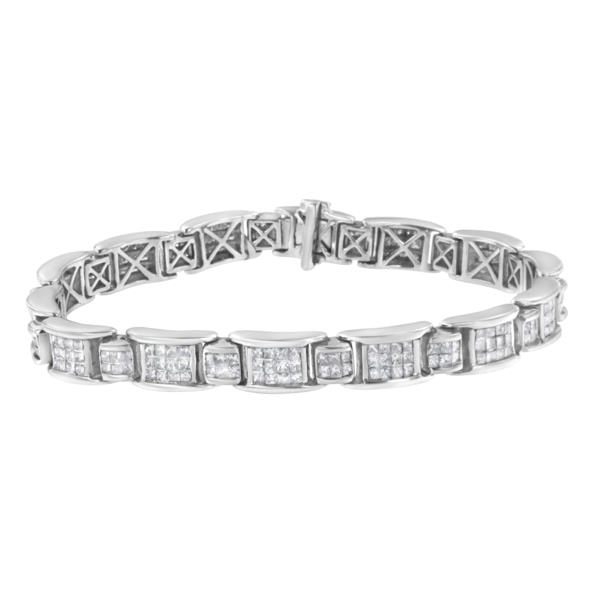 18K White Gold 5.0 Carat Princess Diamond Buckle Link Bracelet