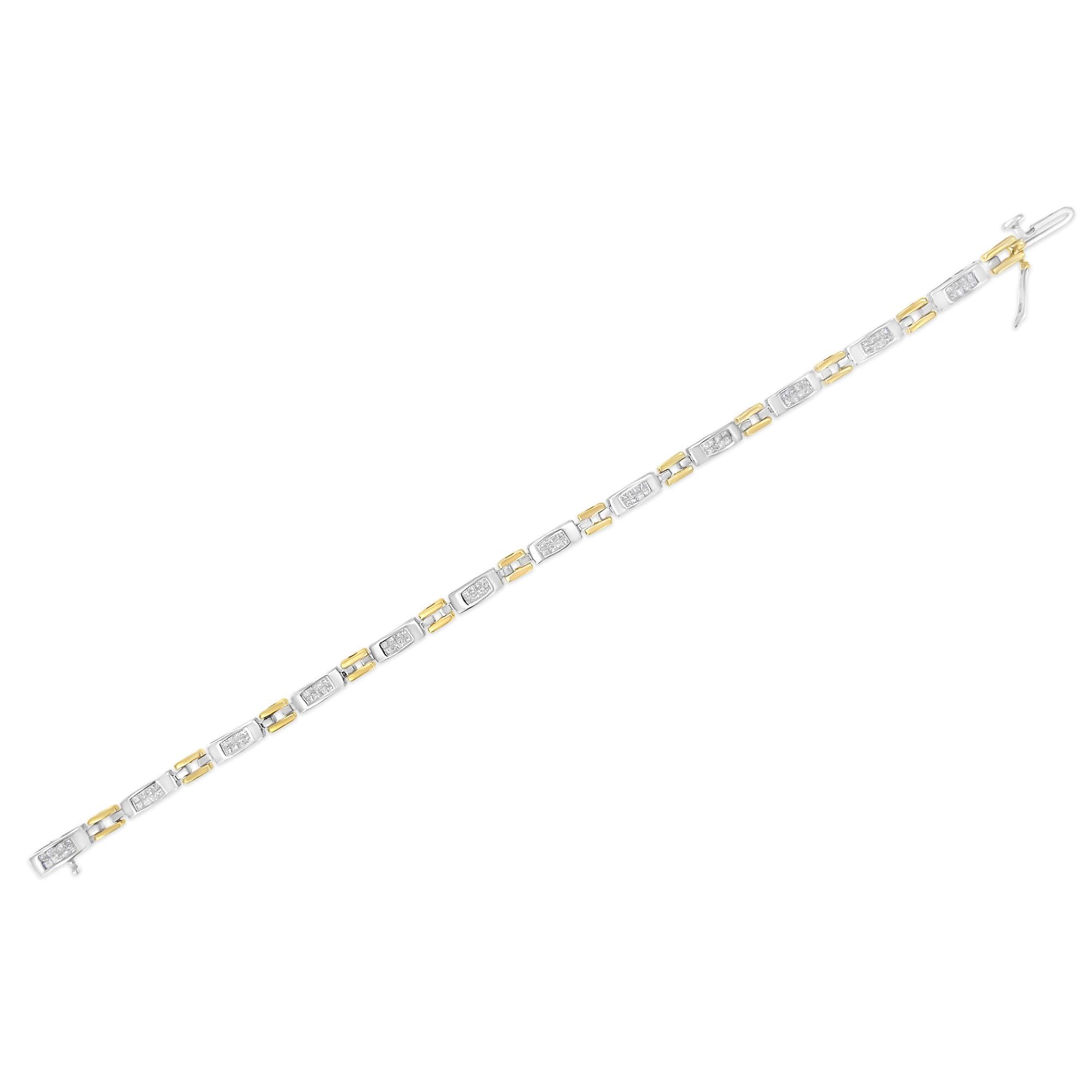 10K Two-Tone Gold Princess Cut Diamond Geo Link Bracelet (1.00 cttw, H-I Color, SI1-SI2 Clarity)