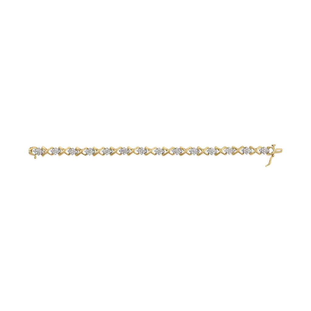 10k Yellow Gold 2.00 Cttw Diamond Cluster and Alternating "X" Link Bracelet (I-J Color, I3 Clarity) - 7"