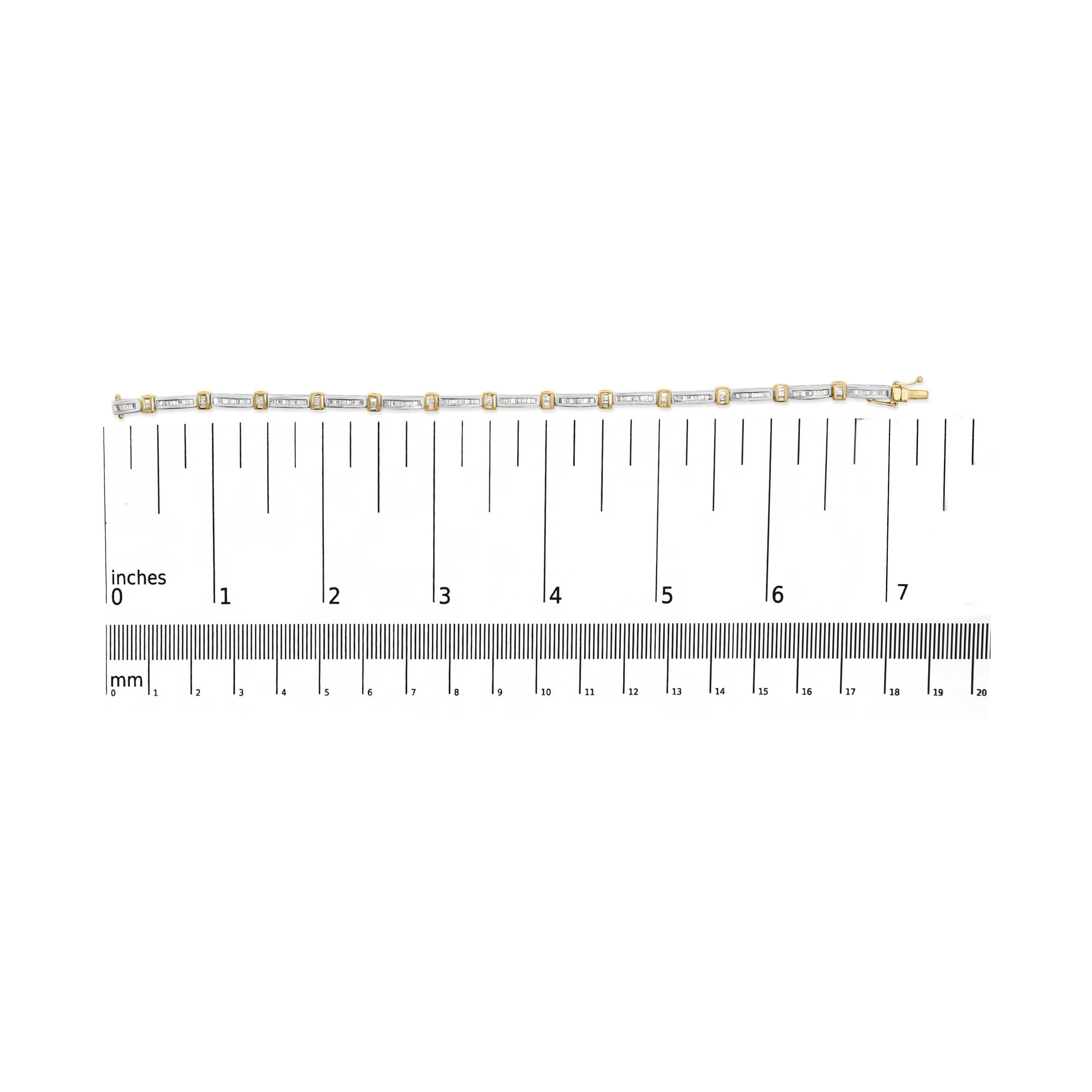 14K Yellow Gold 1.00 Cttw Baguette Diamond Channel Link Bracelet