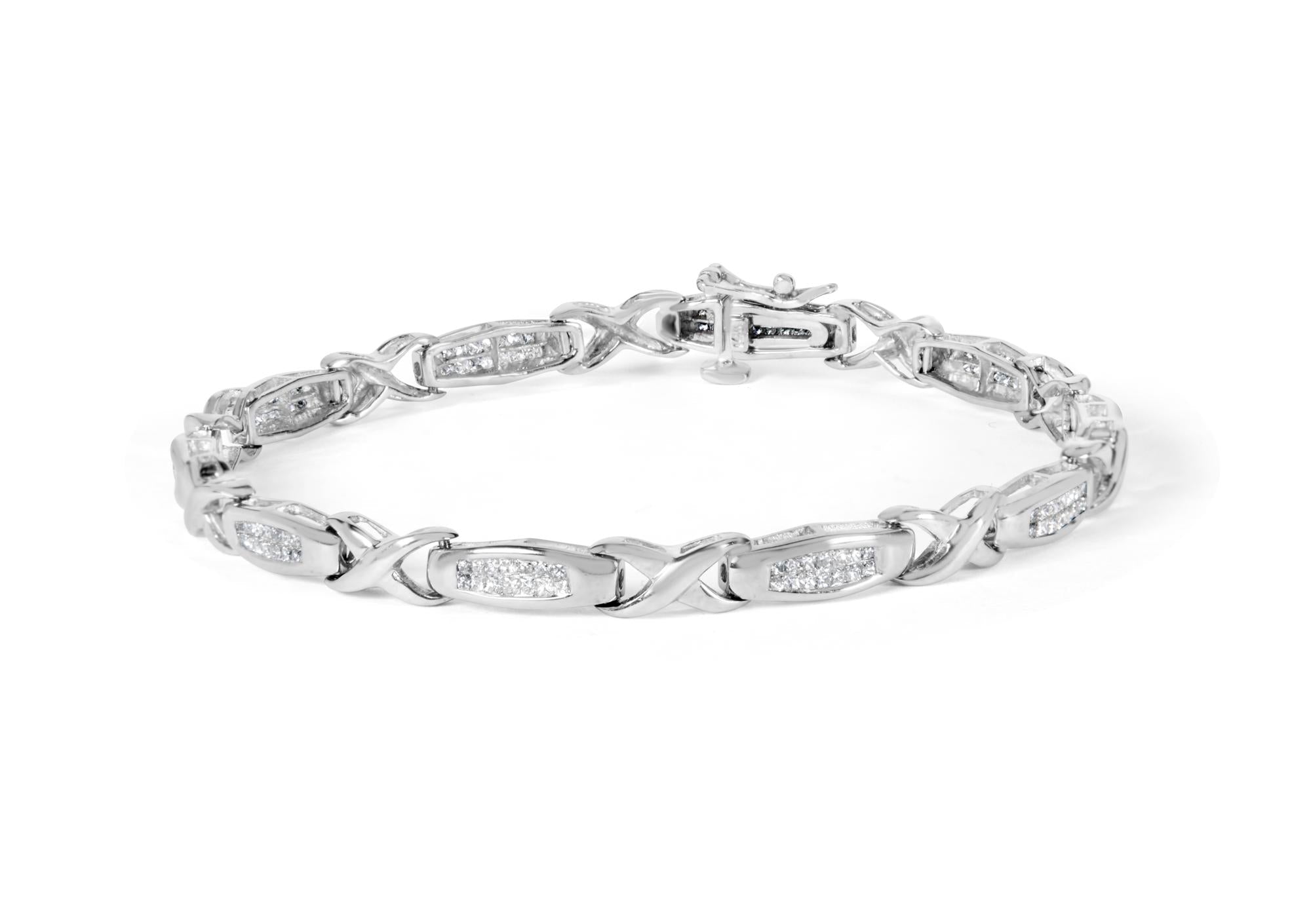 14K White Gold 1.0 Cttw Invisible-Set Princess Diamond Tennis Bracelet (H-I Color, SI1-SI2 Clarity) - 7"