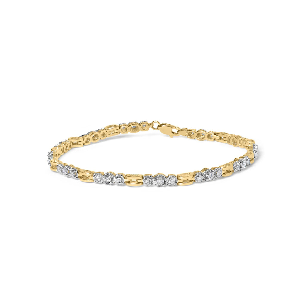 10k Yellow Gold 1.00 Cttw Diamond 3 Stone Link Bracelet (I-J Color, I1-I2 Clarity) -7.25" Inches