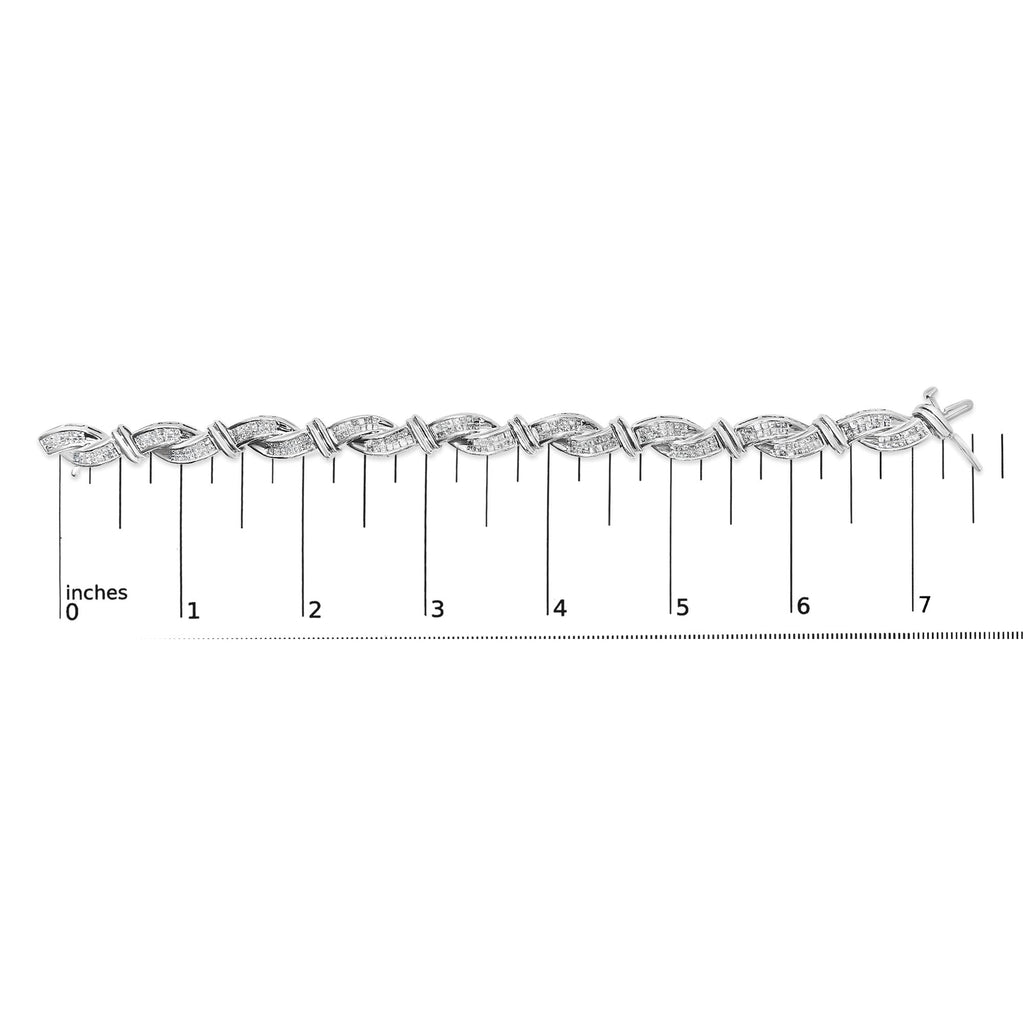 14K White Gold 4.0 Cttw Invisble Set Princess-Cut Diamond Wave Style Link Bracelet (H-I Color, SI2-I1 Clarity) - 7"