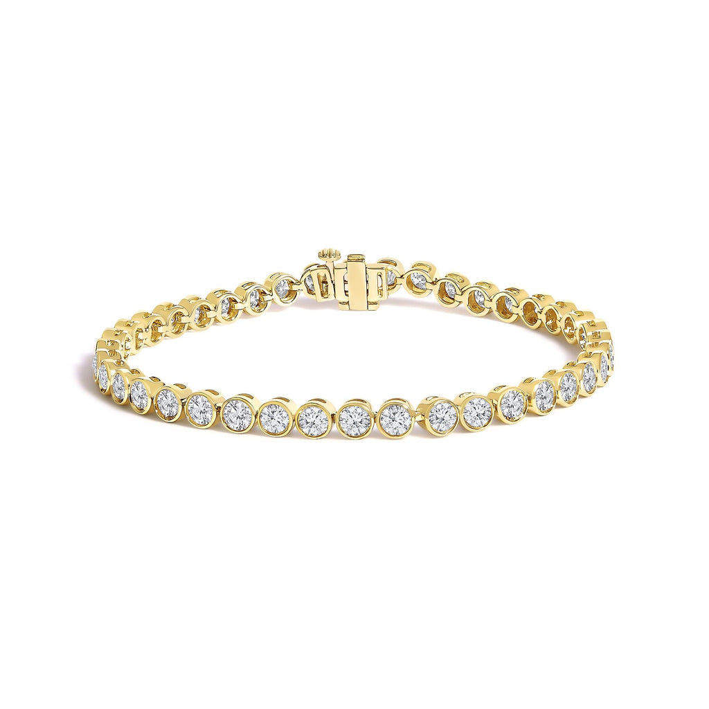 Bezel Set Round Diamond Tennis Bracelet in 10K Yellow Gold – 8.00 Cttw