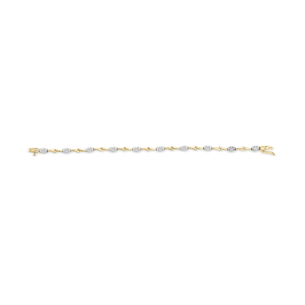 10K White and Yellow Gold 1.00 Cttw Diamond Oval Shaped Cluster Link  Bracelet (I-J Color, SI2-I1 Clarity) - 7" Inches