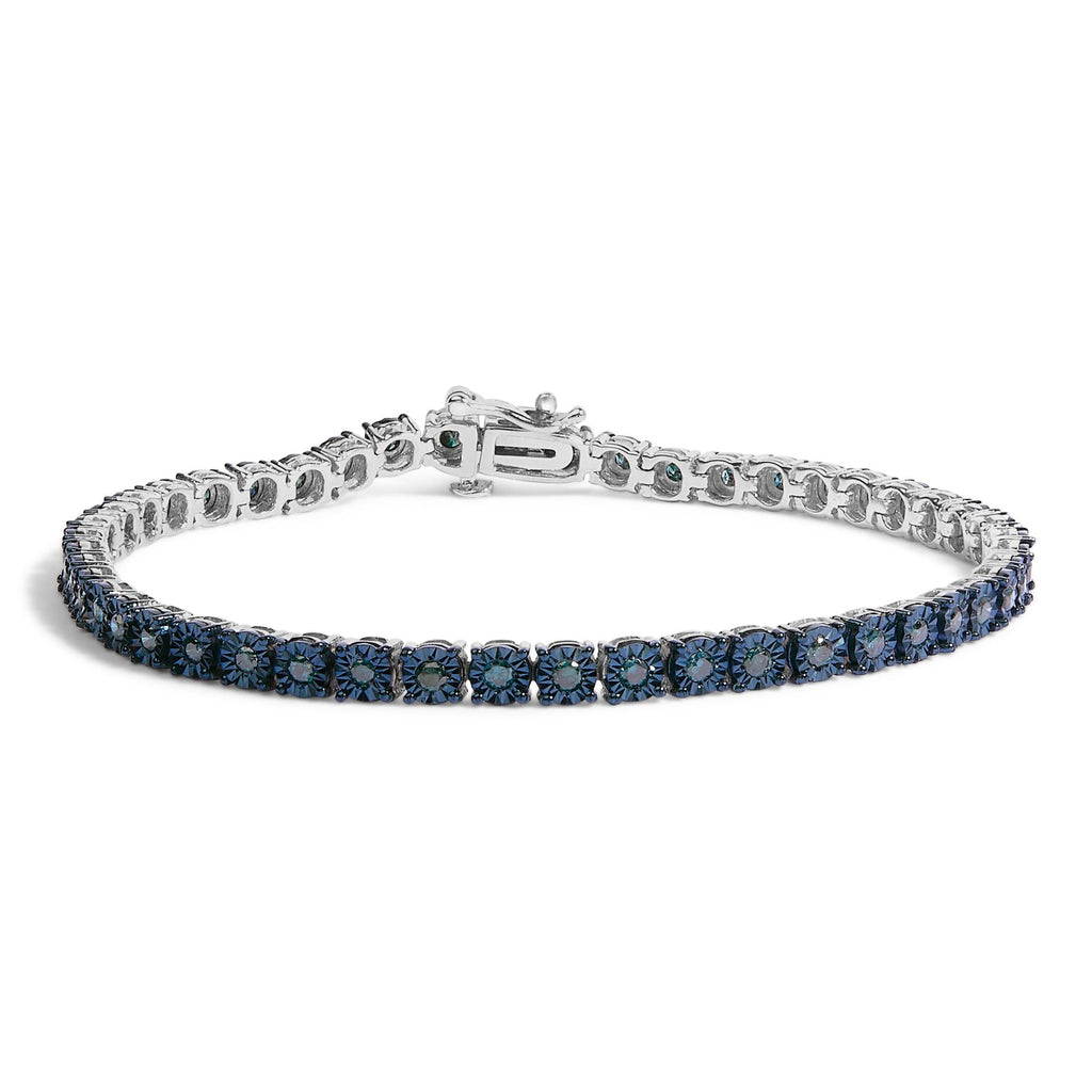 Black Rhodium Plated .925 Sterling Silver 1.0 Cttw Diamond Miracle Tennis Bracelet (Enhanced Blue Color, I3 Clarity) - 7"