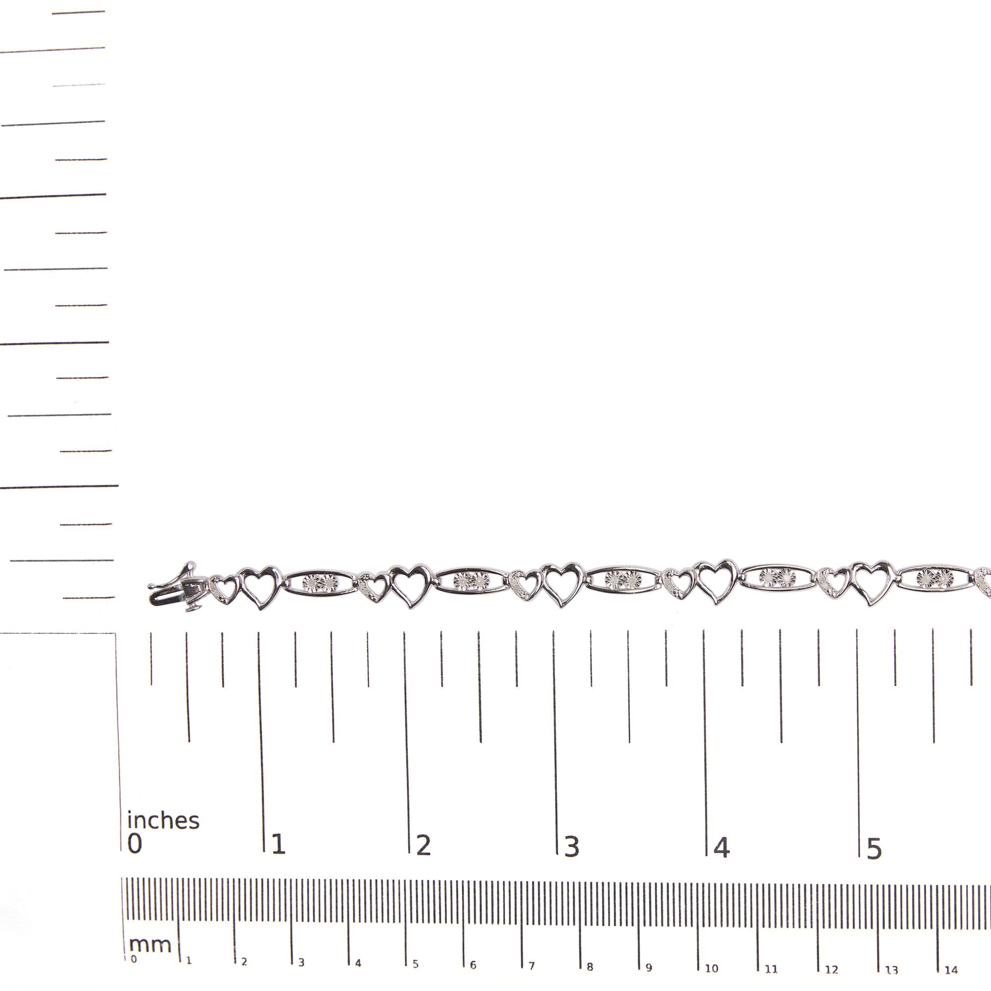 925 Sterling Silver 1/5 Cttw Diamond Double Heart Link Bracelet (I-J Color, I3 Clarity) - 7.25" Inches