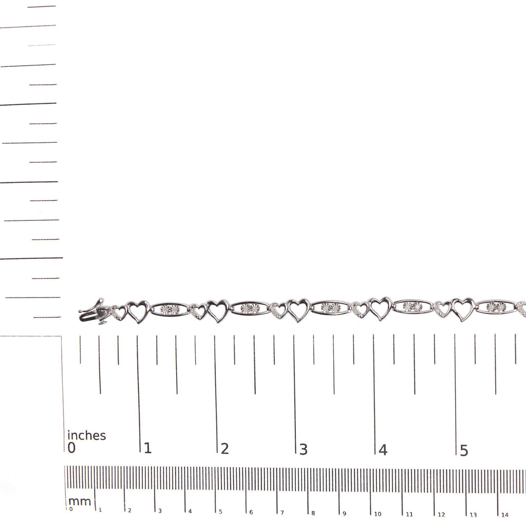 925 Sterling Silver 1/5 Cttw Diamond Double Heart Link Bracelet (I-J Color, I3 Clarity) - 7.25" Inches