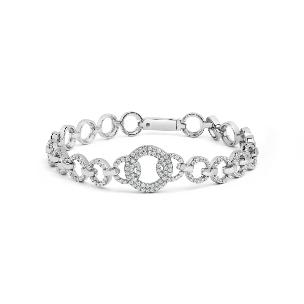 Diamond Open Circle Link Bracelet in Rhodium-Plated Silver – 1.00 ct