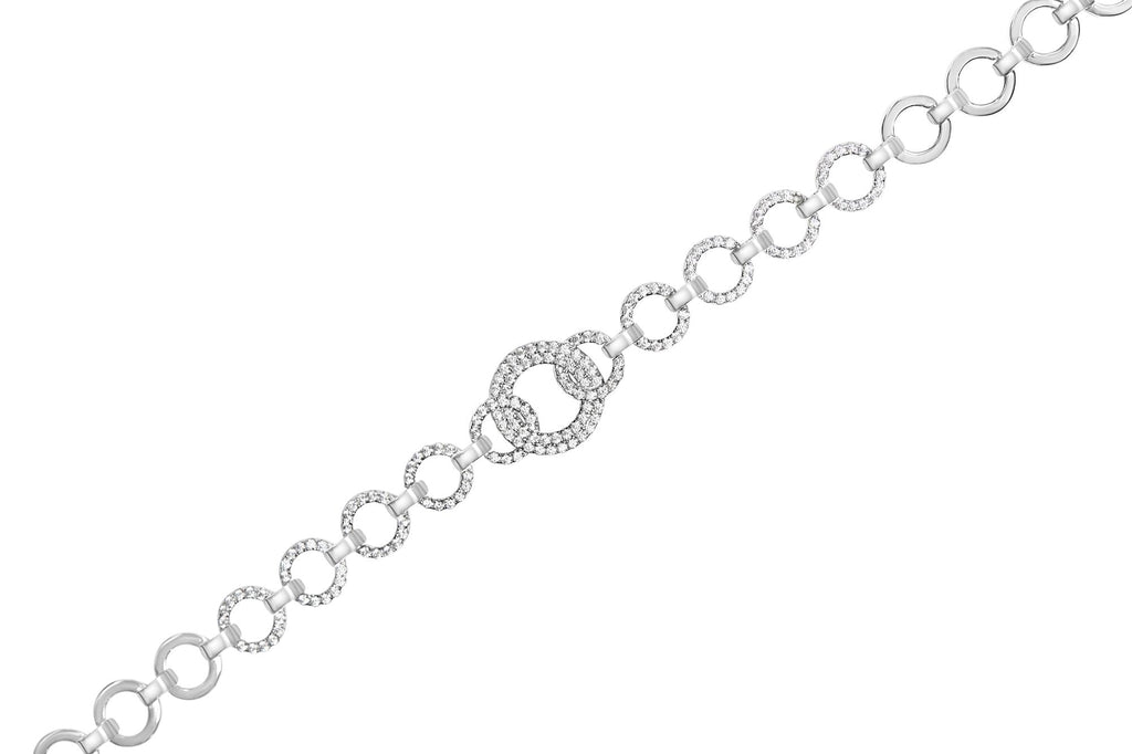 Diamond Open Circle Link Bracelet in Rhodium-Plated Silver – 1.00 ct