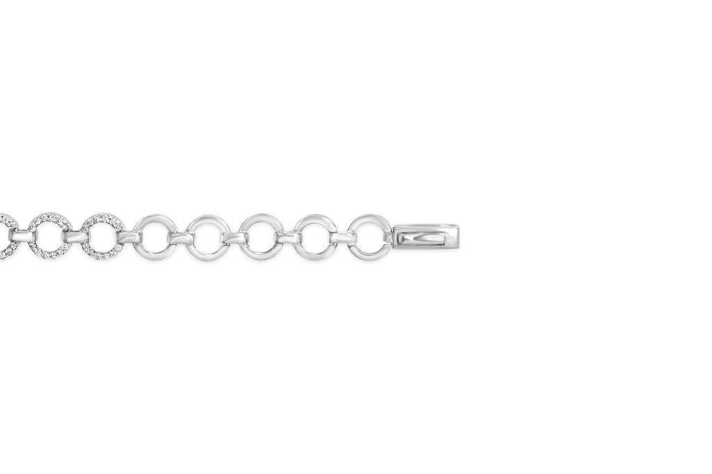 Diamond Open Circle Link Bracelet in Rhodium-Plated Silver – 1.00 ct