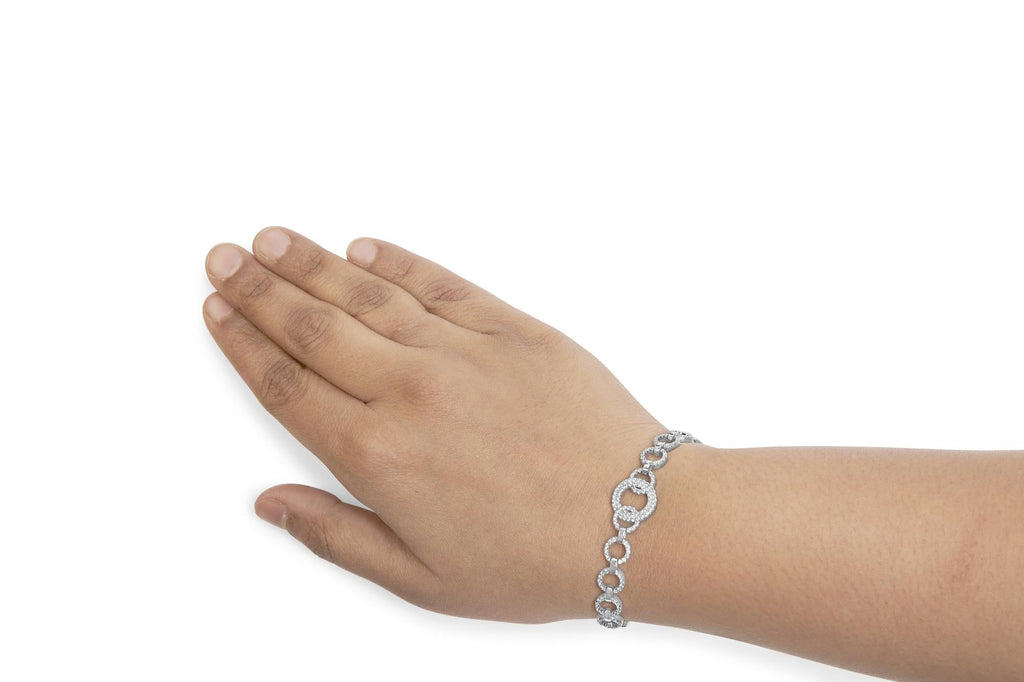 Diamond Open Circle Link Bracelet in Rhodium-Plated Silver – 1.00 ct