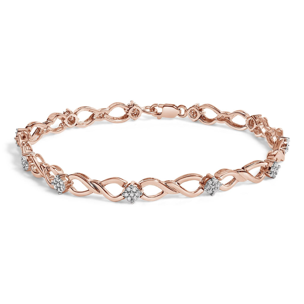10K Rose Gold 1/2 cttw Diamond Cluster and Infinity Weave Link Bracelet (H-I Color, I2-I3 Clarity) - Size 7"