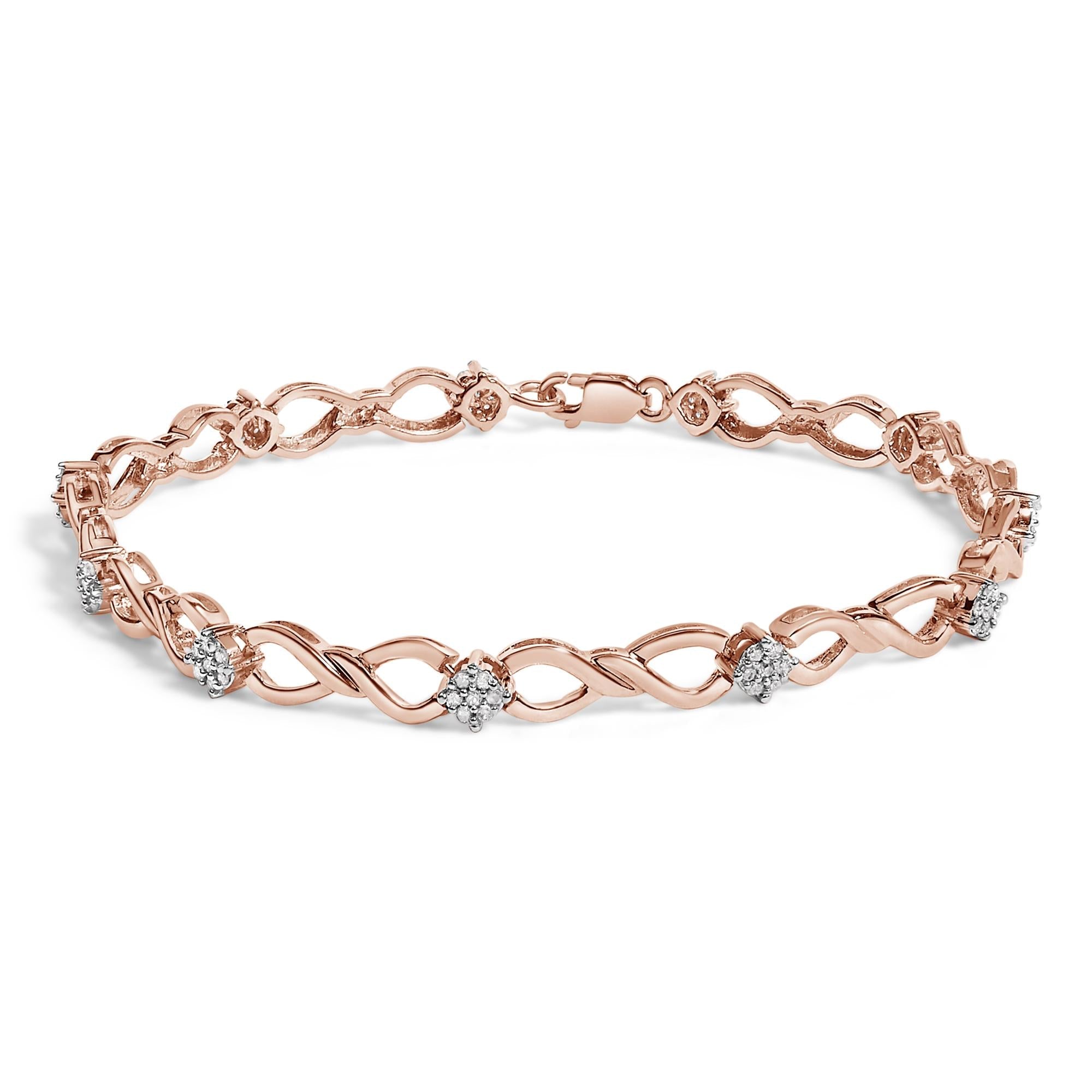 10K Rose Gold Plated .925 Sterling Silver 1/2 Cttw Diamond Infinity Link Tennis Bracelet (H-I Color, I2-I3 Clarity) -7”