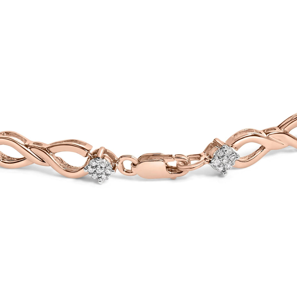 10K Rose Gold 1/2 cttw Diamond Cluster and Infinity Weave Link Bracelet (H-I Color, I2-I3 Clarity) - Size 7"