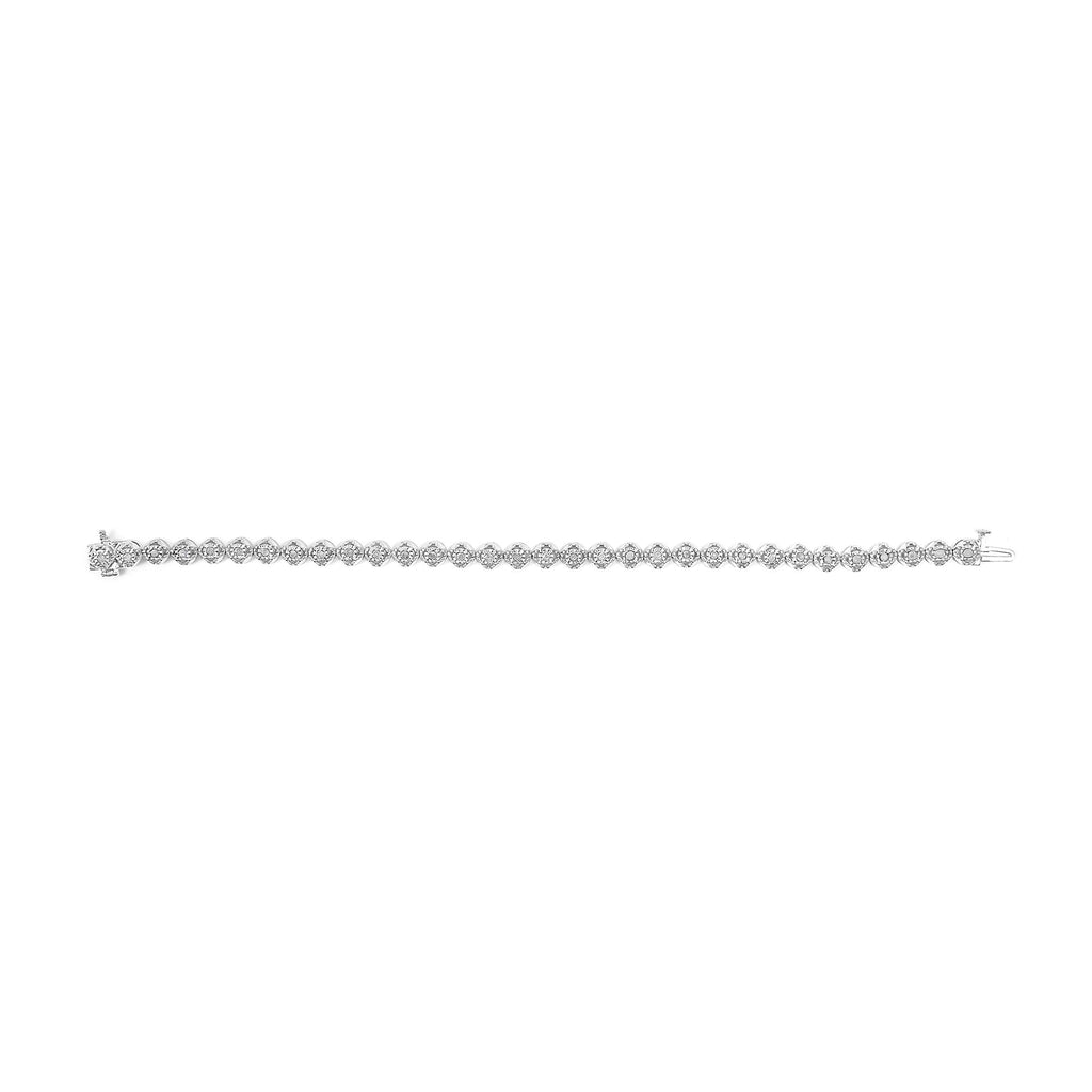 Diamond Miracle-Plate Quatrefoil Tennis Bracelet in Sterling Silver – 1 cttw