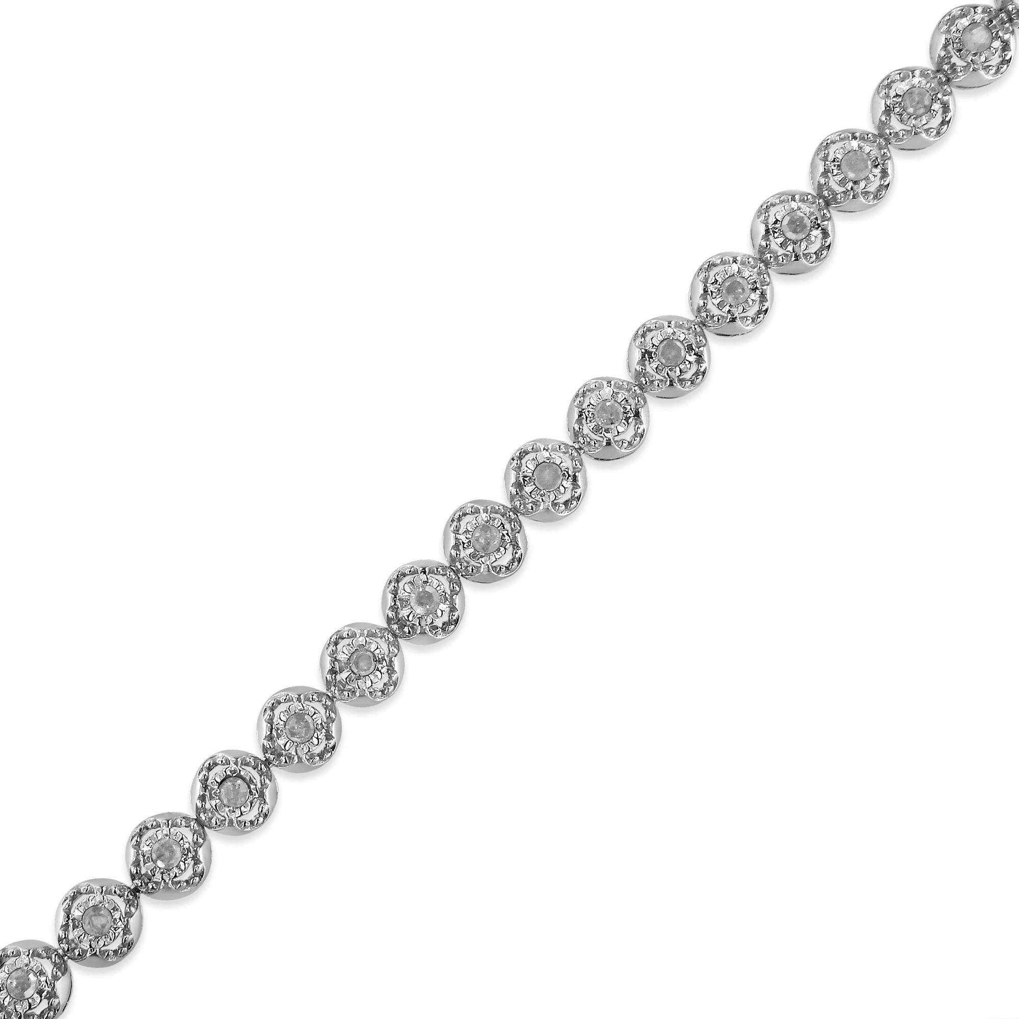 Diamond Miracle-Plate Quatrefoil Tennis Bracelet in Sterling Silver – 1 cttw