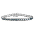 .925 Sterling Silver 2 cttw Treated Blue Diamond Fan-Shaped Nested Link 7" Tennis Bracelet (Blue Color, I3 Clarity) - Size 7"