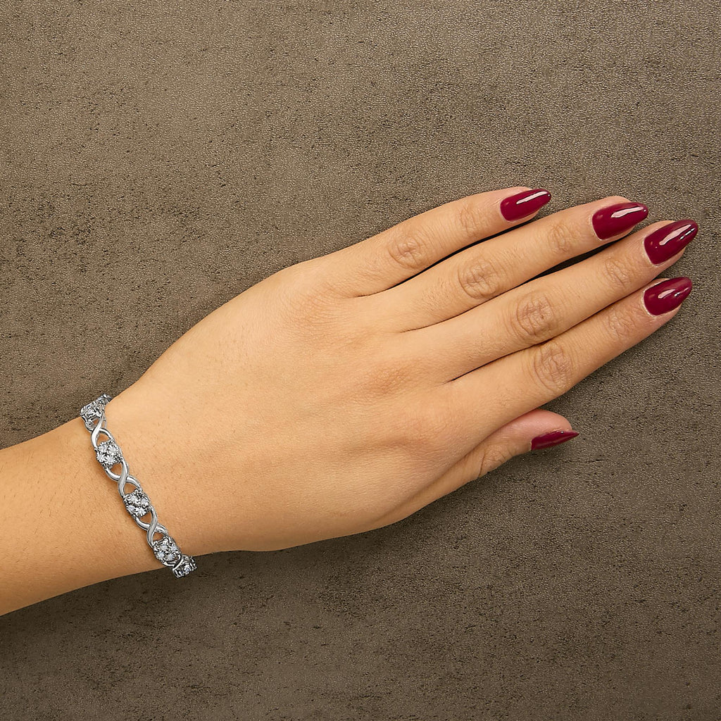 Sterling Silver Rose-Cut Diamond Love Locks Link Bracelet (1.00cttw,I-J color,I3-Promo clarity)
