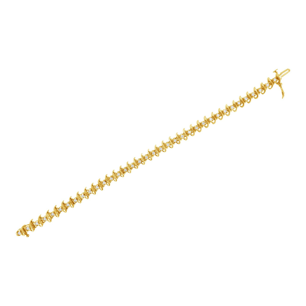 10KT Yellow Gold Plated .925 Sterling Silver 1 cttw Prong-Set Diamond Link Bracelet (J-K, I1-I2) - 7.5"