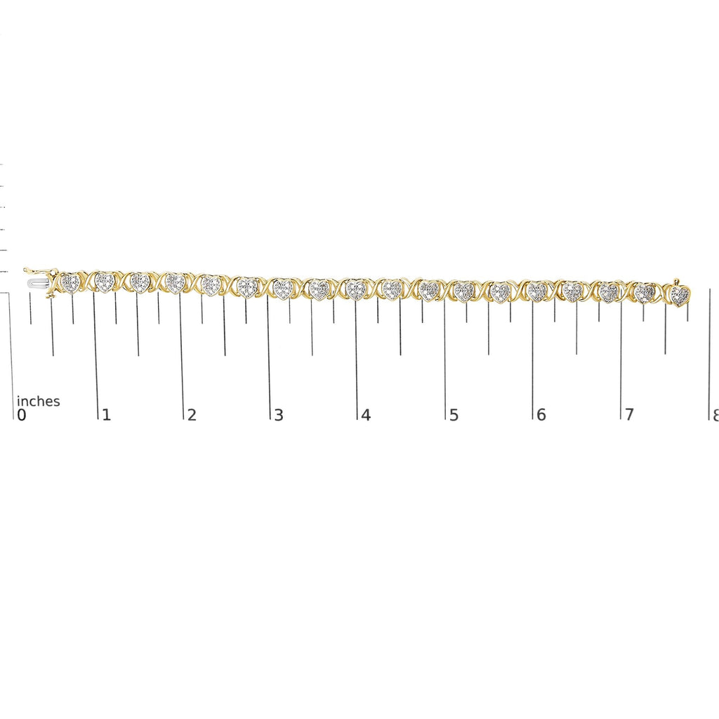 14KY Yellow Gold Plated .925 Sterling Silver 1.00 Cttw Diamond Heart and X Link Bracelet (I-J Color, I3 Clarity) - 7.25" Inches
