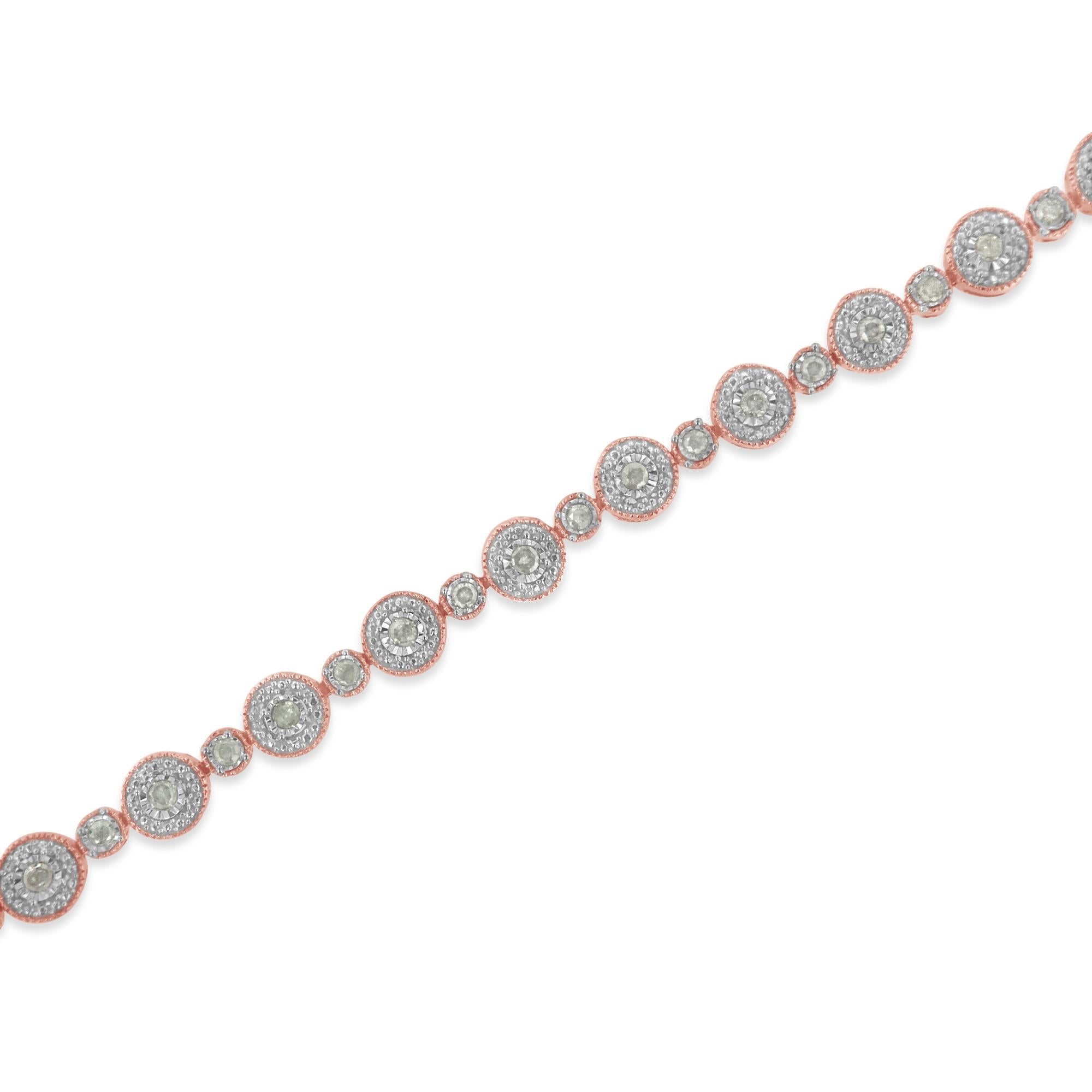 10k Rose Gold Plated .925 Sterling Silver 1 1/3 cttw Miracle Plate Set Diamond Alternating Link Bracelet (I-J Color, I3 Clarity) -7"