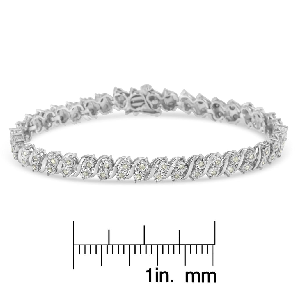 .925 Sterling Silver 1.0 Cttw Rose cut Diamond Two Stone S Link Tennis Bracelet (I-J Color, I2-I3 Clarity) - 7”