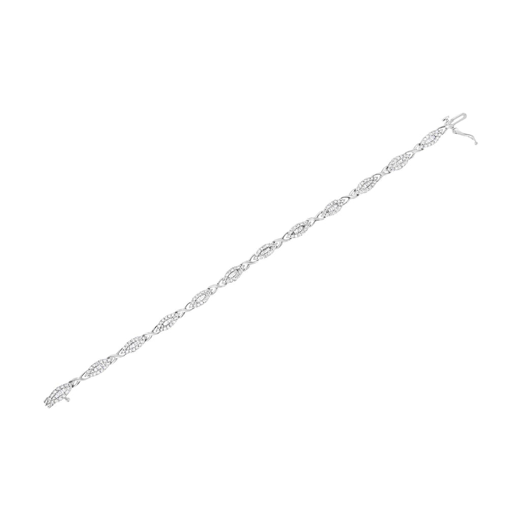 10k White Gold 2.0 Cttw Round and Baguette-Cut Diamond X-Link Tennis Bracelet (I-J Color, I2-I3 Clarity) - 7"