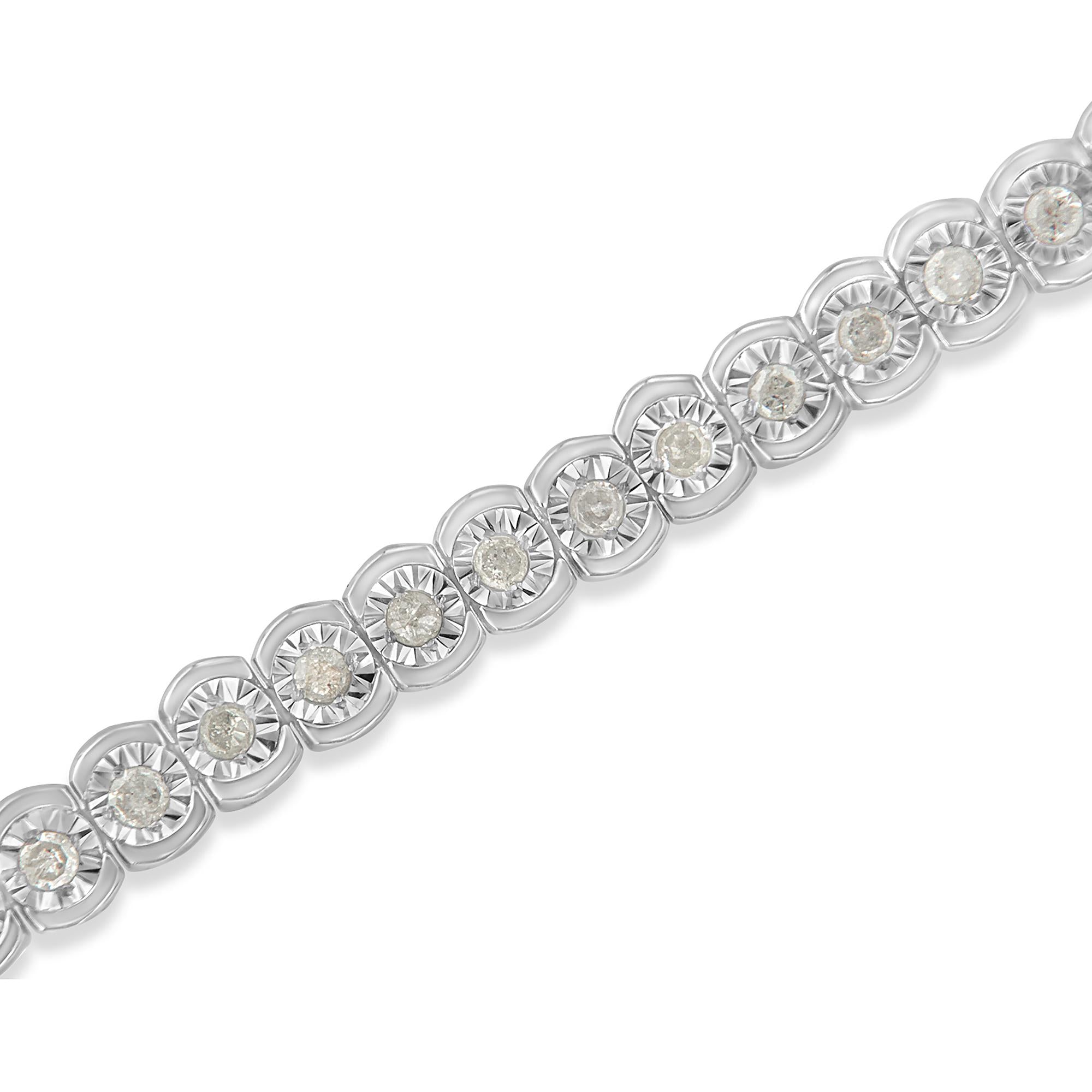 .925 Sterling Silver 1.0 Cttw Diamond Miracle-Set Cut-Circle 7" Tennis Bracelet (I-J Color, I2-I3 Clarity)